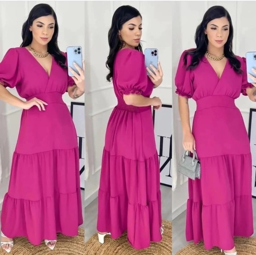 1423 Vestido Isabela longo manga curta e longa bufante princesa - Imagem 2