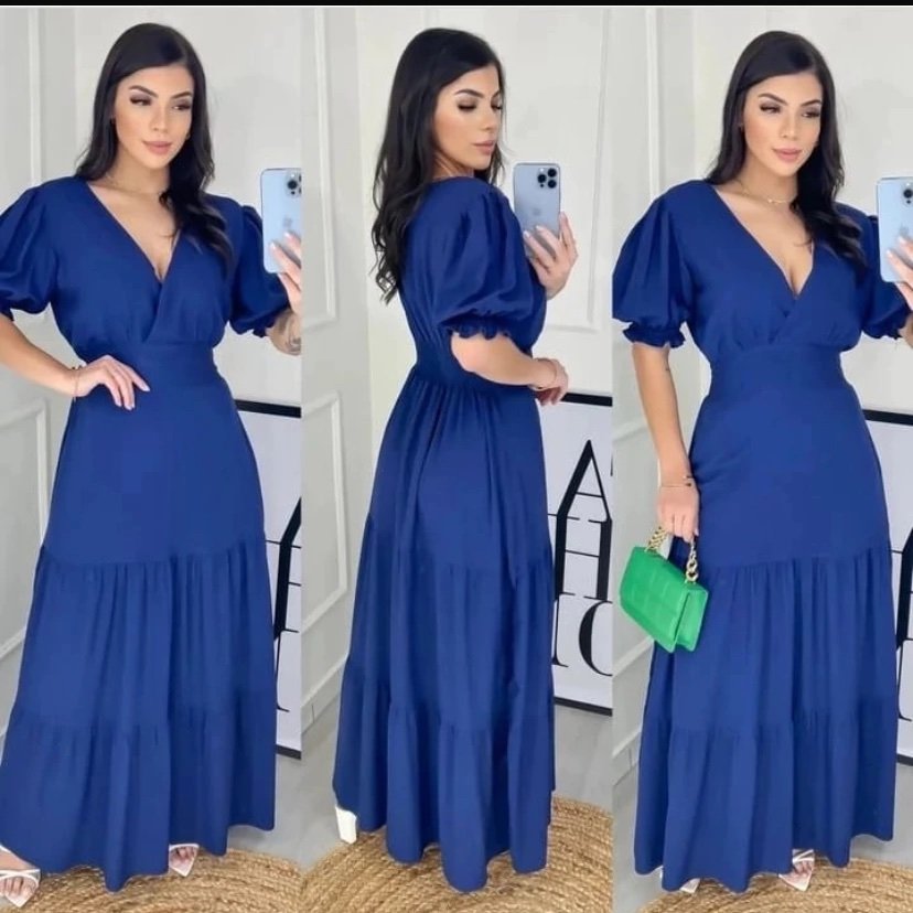 1423 Vestido Isabela longo manga curta e longa bufante princesa - Imagem 3