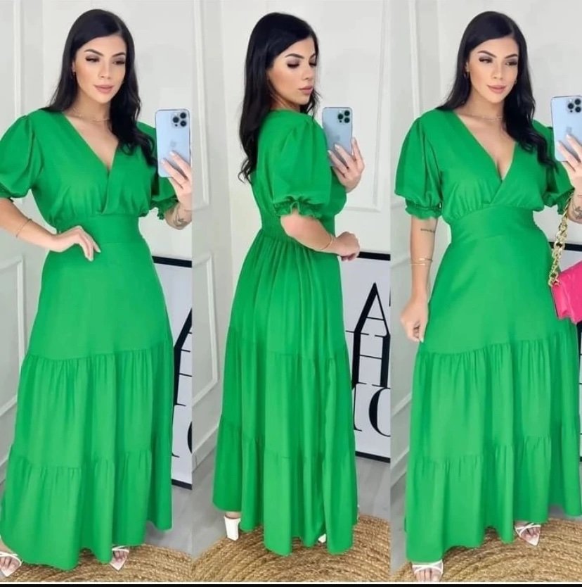 1423 Vestido Isabela longo manga curta e longa bufante princesa - Imagem 4