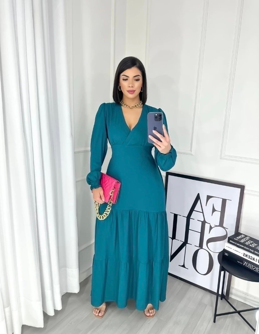 1423 Vestido Isabela longo manga curta e longa bufante princesa - Imagem 5