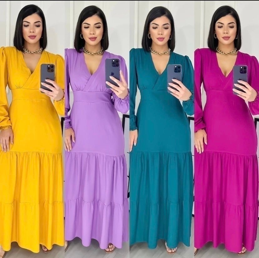 1423 Vestido Isabela longo manga curta e longa bufante princesa - Imagem 7