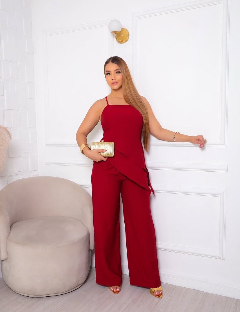 2354 Conjunto blusa regata alça fina assimétrica e calça alfaiataria - Imagem 7