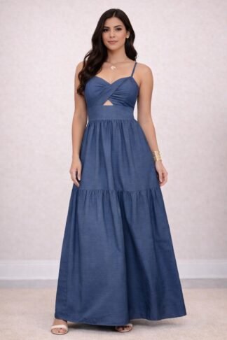 1865 Vestido longo Paris decote torcido