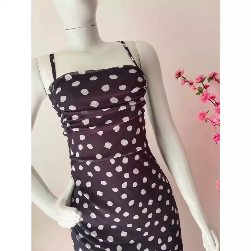 2707 Vestido Isabi midi alça fina tule estampado poá - Imagem 3