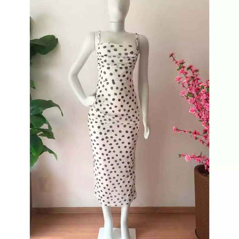 2707 Vestido Isabi midi alça fina tule estampado poá - Imagem 2