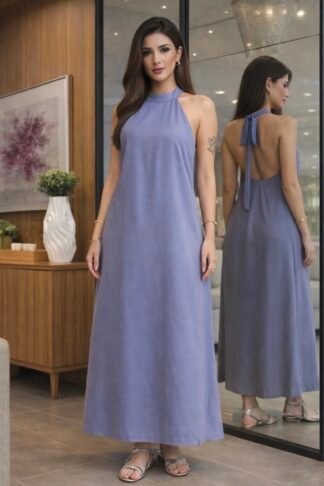 2135 Vestido longo Alge regata costa nua ziper alfaiataria