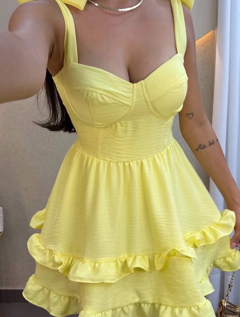 2802 Vestido Fran Barbie curto regata decote retro e rodado babado alfaiataria - Imagem 3