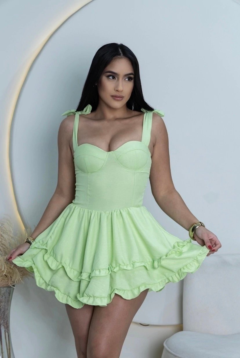 2802 Vestido Fran Barbie curto regata decote retro e rodado babado alfaiataria - Imagem 4