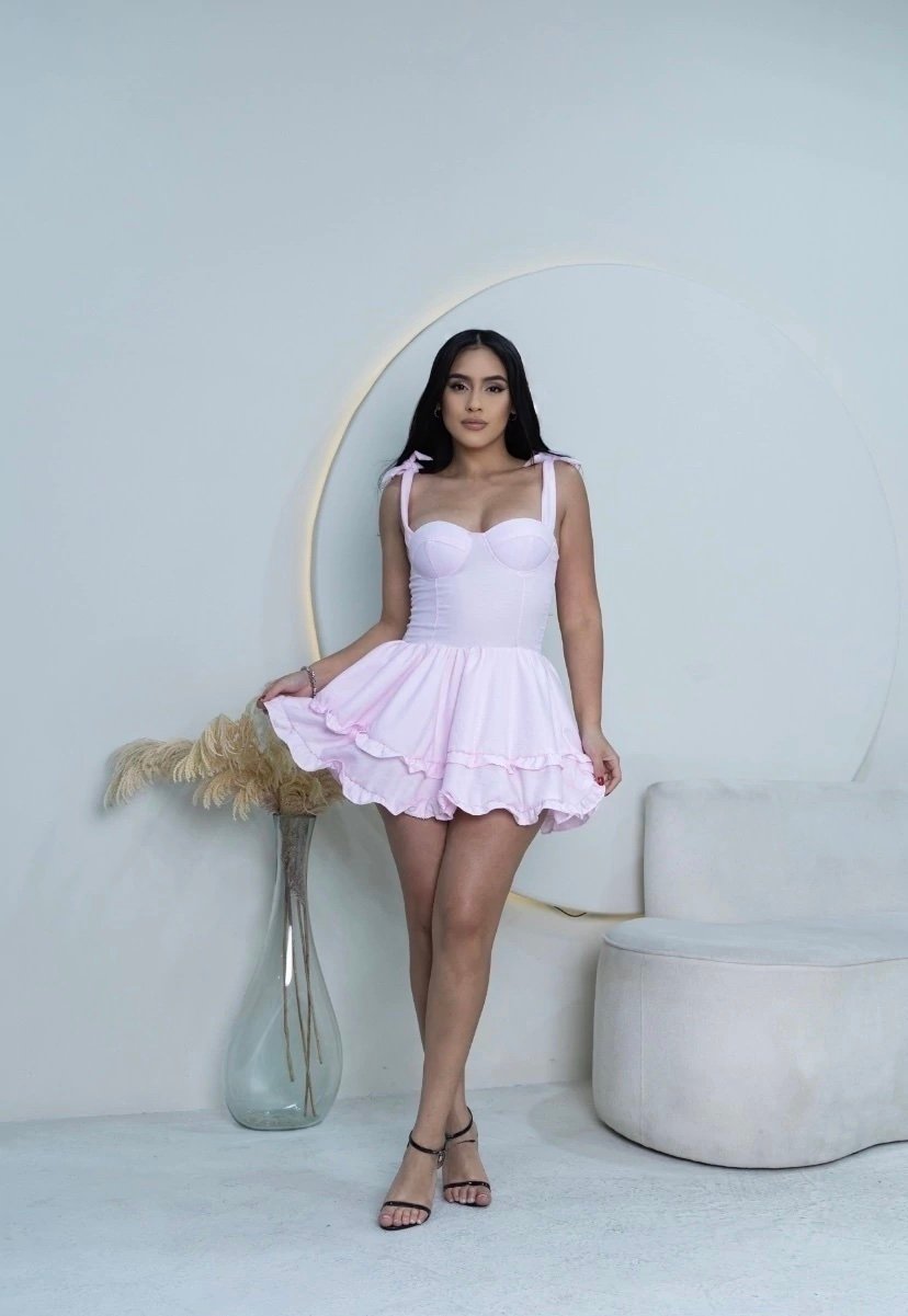 2802 Vestido Fran Barbie curto regata decote retro e rodado babado alfaiataria - Imagem 6