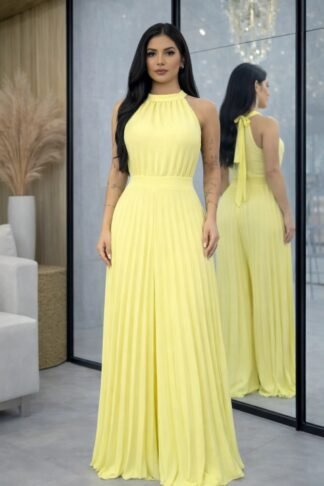 1900 Macacão Denis gola alta max pantalona plissado