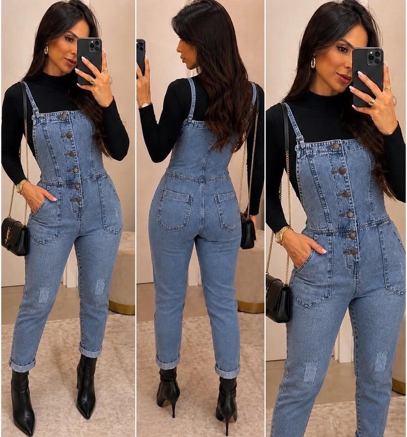 2468 Macacão Jardineira jeans - Imagem 2