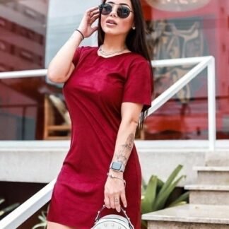 909 Vestido blusão manga curta suede