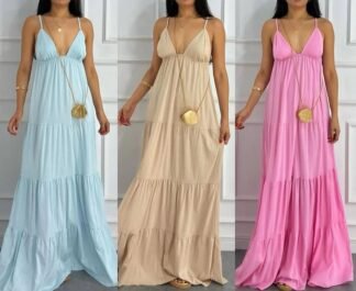 2744 Vestido Anny longo alça fina decote 3 marias alfaiataria