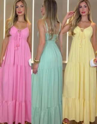 2876 Vestido Anny longo 3 marias regata alça fina decote com amarração