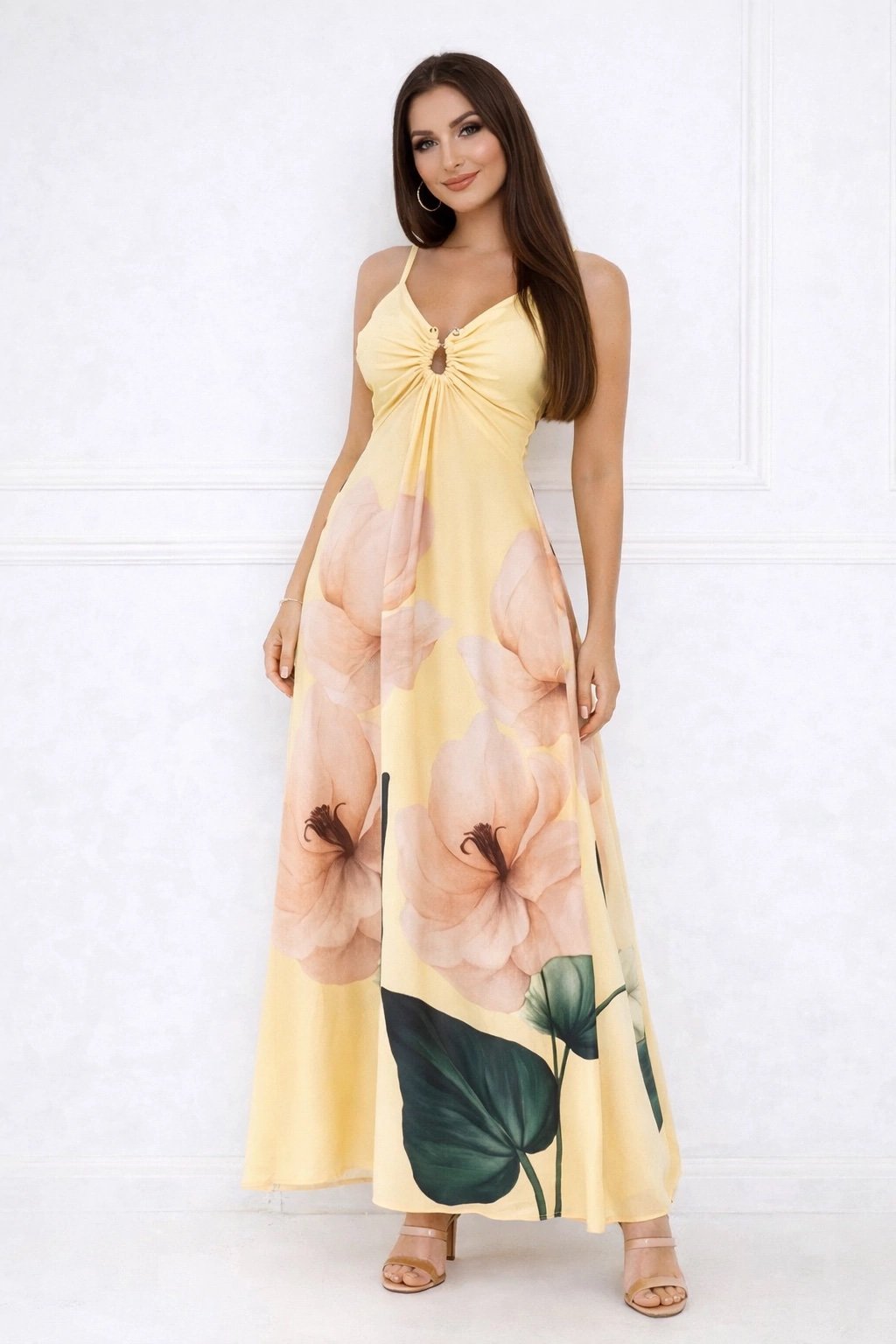 2932 Vestido Adriana longo regata alça fina decote fivela tulipa floral - Imagem 2