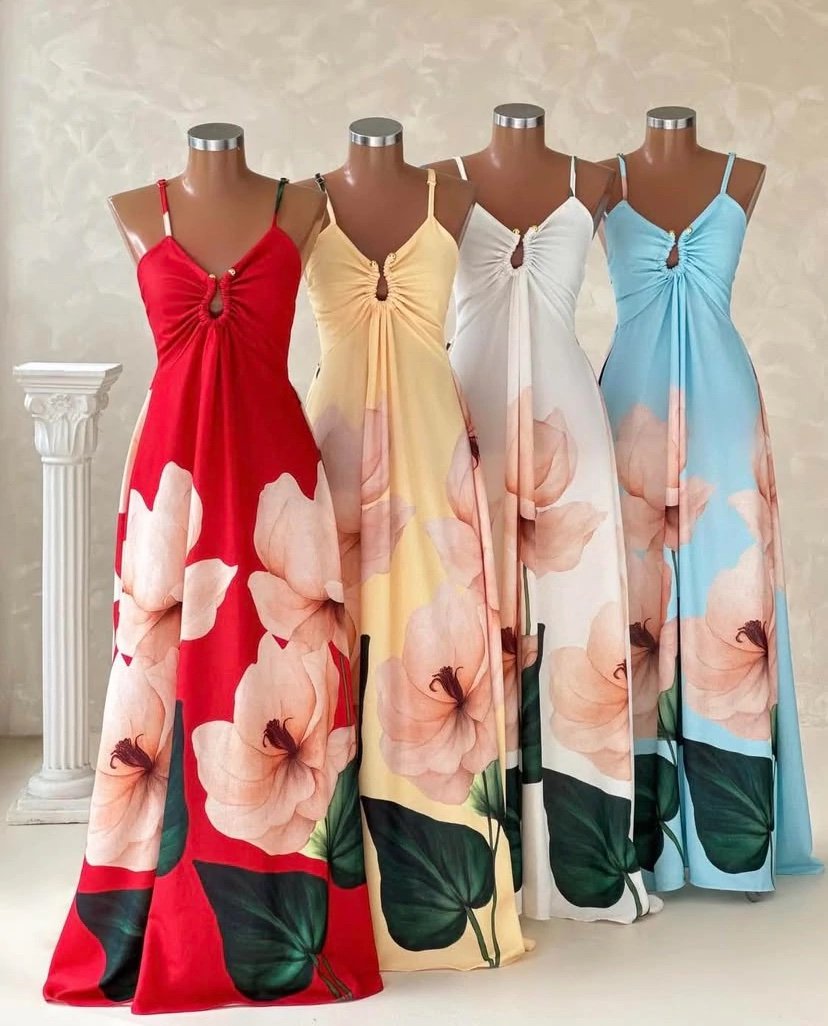 2932 Vestido Adriana longo regata alça fina decote fivela tulipa floral - Imagem 4