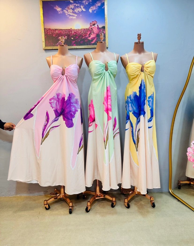 2932 Vestido Adriana longo regata alça fina decote fivela tulipa floral - Imagem 5