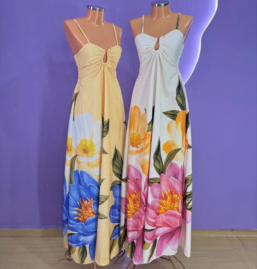 2932 Vestido Adriana longo regata alça fina decote fivela tulipa floral - Imagem 7