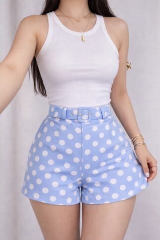 2371 Shorts cinto estampado poá alfaiataria