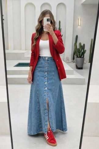 2199 Saia Alex longa botão jeans