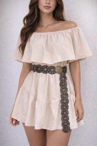 2597 Macaquinho vestido ombro a ombro babado