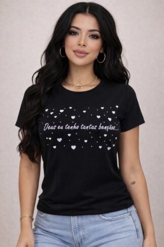 2513 Blusa t-shirt manga curta Deus eu tenho tantas bençãos
