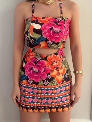 1748 Macaquinho vestido inspiração Farm amarração nas costas