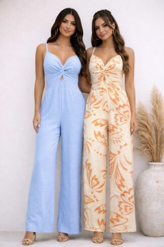 2193 Macacão pantalona regata alça decote torcido