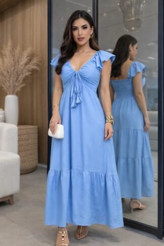 2785 Vestido Luka midi multi formas manga babado alfaiataria