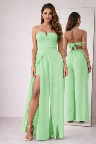 2974 Macacão Jake tomara que caia decote aro v com fenda