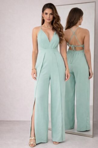 1513 Macacão Emily regata alça fina fenda