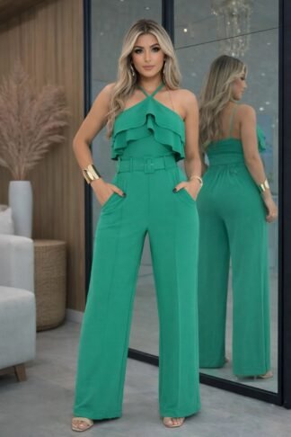 2950 Macacão Emily babado frente única com cinto encapado