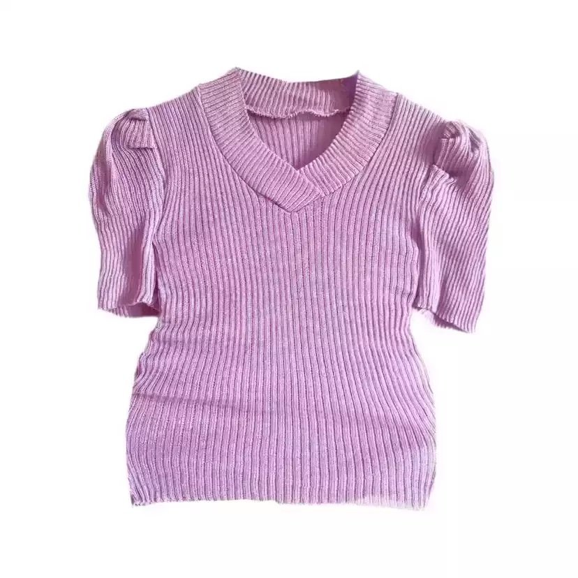 2469 Blusa gola V manga curta princesa tricô - Imagem 6