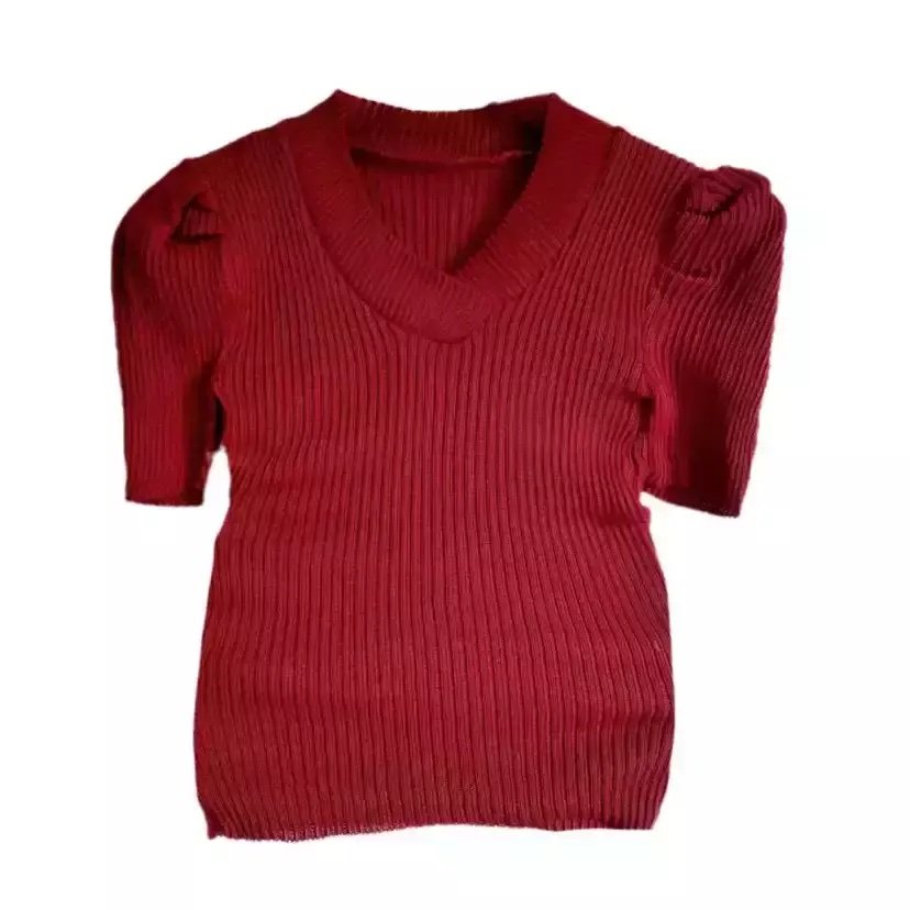 2469 Blusa gola V manga curta princesa tricô - Imagem 7
