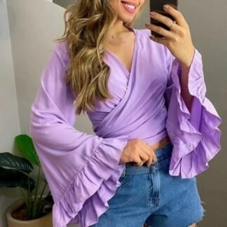 217 Cropped várias formas manga longa flarê