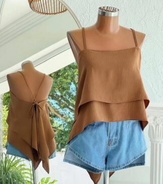 2528 Cropped Miriam bata babado alça fina costa nua