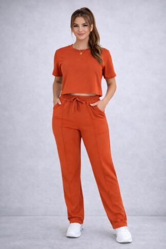 2110 Conjunto Mey blusa cropped manga curta e calça pantalona moletom
