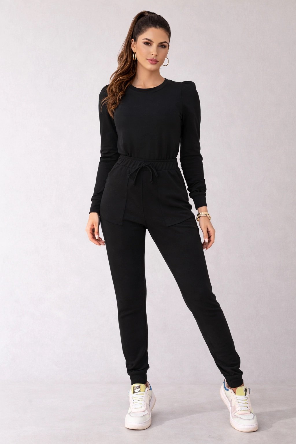 2104 Conjunto Gabriel blusa manga longa bufante princesa e calça jogger moletom