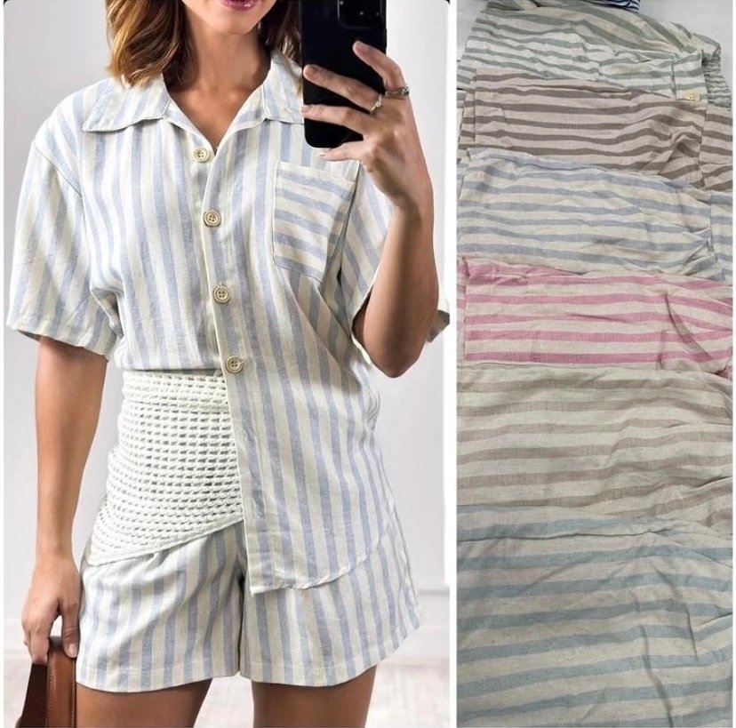 2859 Conjunto Eveli camisa manga curta e shorts elástico linhão - Imagem 5
