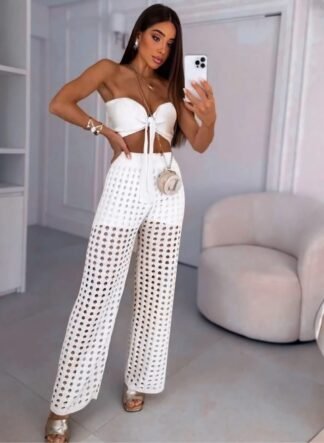 2677 Conjunto Japa 3 peças cropped shorts e calça tricô