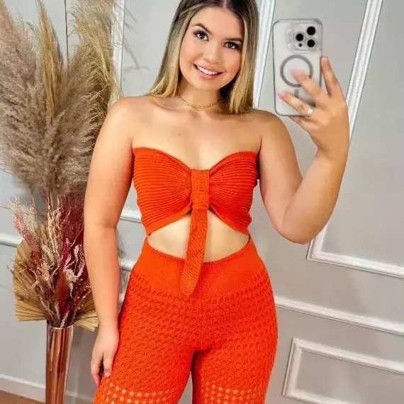 2677 Conjunto Japa 3 peças cropped shorts e calça tricô - Imagem 10