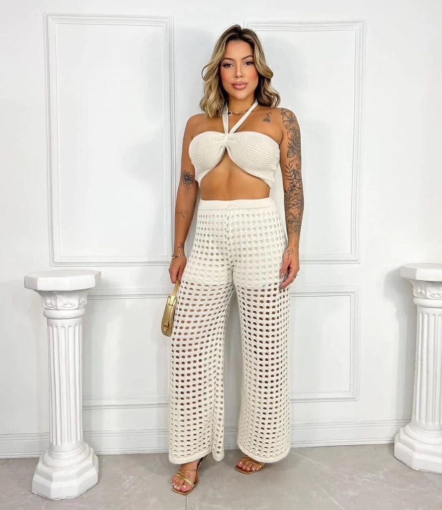 2677 Conjunto Japa 3 peças cropped shorts e calça tricô - Imagem 16