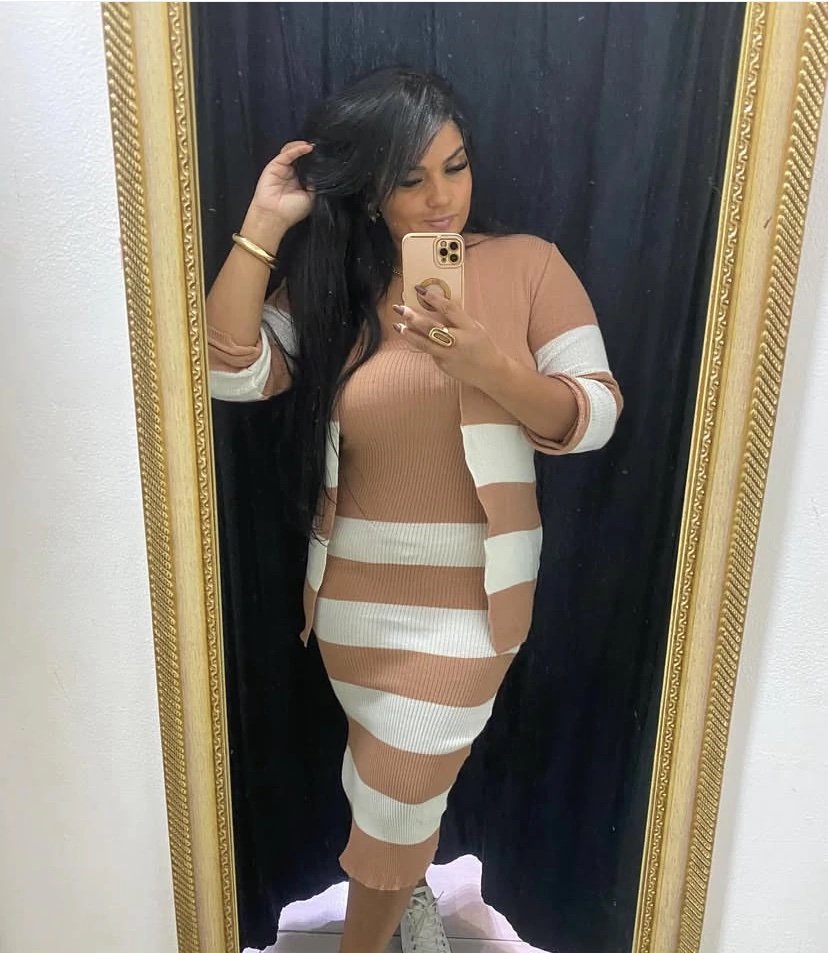 2503 Conjunto Paula max cardigan e vestido tomara que caia midi tricô - Imagem 5