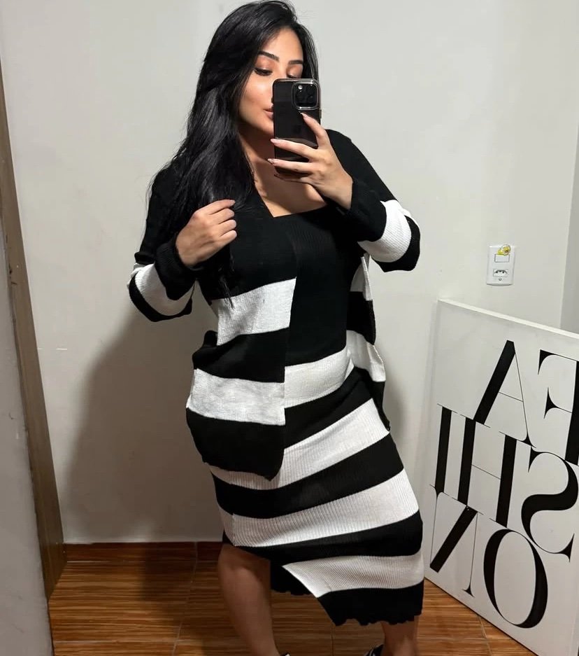 2503 Conjunto Paula max cardigan e vestido tomara que caia midi tricô - Imagem 6