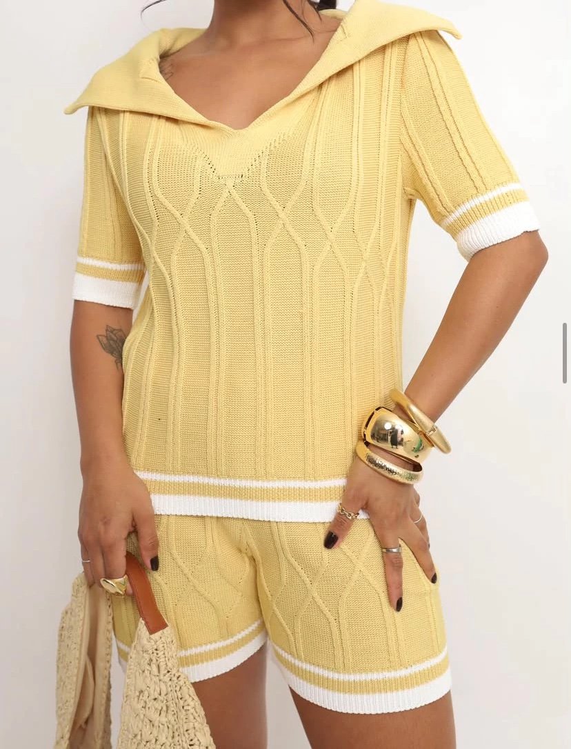 2174 Conjunto Paula bicolor blusa polo e shorts modal - Imagem 2