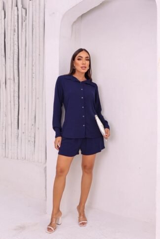 2605 Conjunto Sofia camisa manga longa e curta com shorts