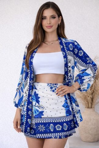 2575 Conjunto Kimono e shorts saia estilo Farm estampado