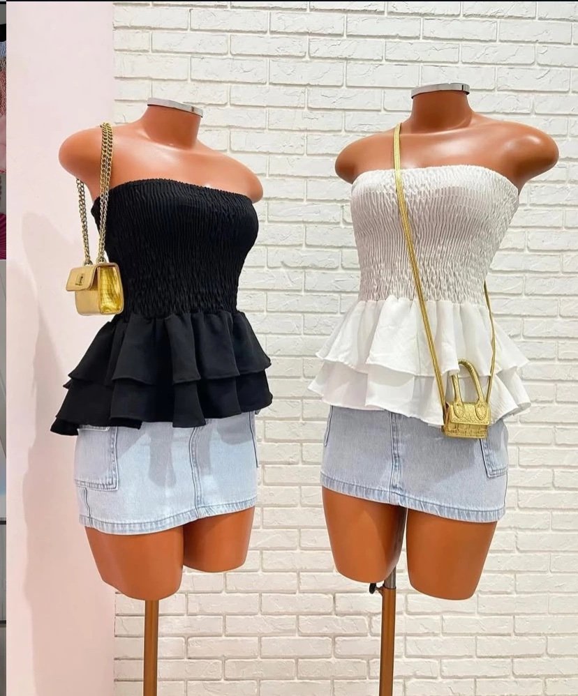 2352 Blusa Eleni peplum bata lastex tomara que caia lisa e poá - Imagem 3