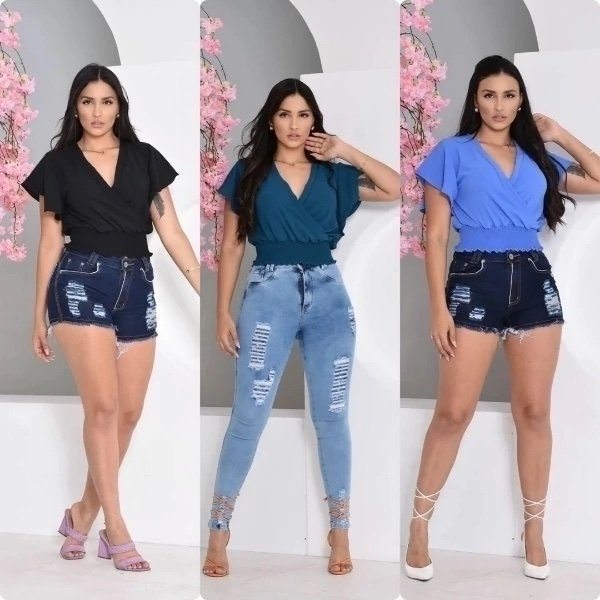 1471 Blusa cropped barra lastex manga curta flarê - Imagem 2