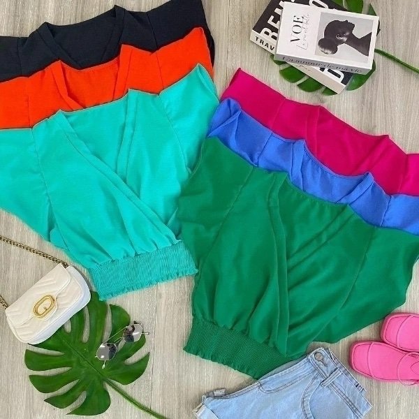 1471 Blusa cropped barra lastex manga curta flarê - Imagem 5